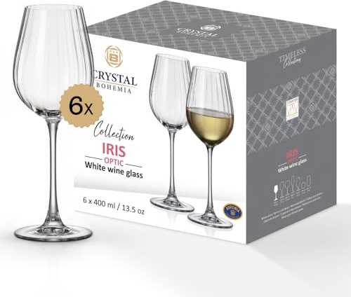 Crystal Bohemia Weißweingläser - 6er Set, je 400 ml, spülmaschinenfest, langlebig & kratzfest - Elegante Gläser aus Kristallglas - Ideal als Geschenk für Weinliebhaber