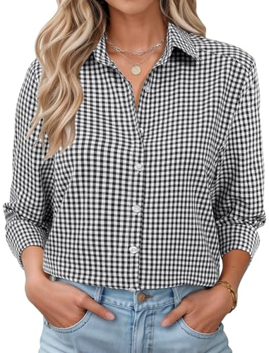 Rapbin Long Sleeve Tops Women Button Down Blouses Ladies V Neck T Shirts | Office Business Casual Shirts Fashion Tunic