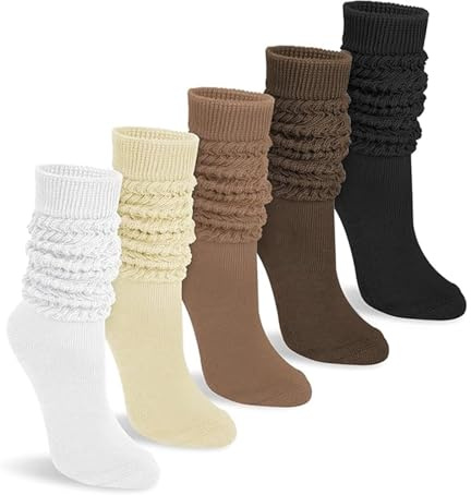 OONOYWOO 5 Pairs Winter Warm Slouch Socks for Women Slouchy Boot Athletic Calf Tube Slouchy Thick Thermal Crew Knit Sock for Women,Girls