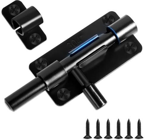 Chiavistello Porta 4 Pollici, Chiavistello Scorrevole Per Porta in Legno, Catenaccio Porta lnox 304, Ideale per Porte in Legno Interne di Camere da Letto, Bagni Capanni, Armadi e Ripostigli (Nero)