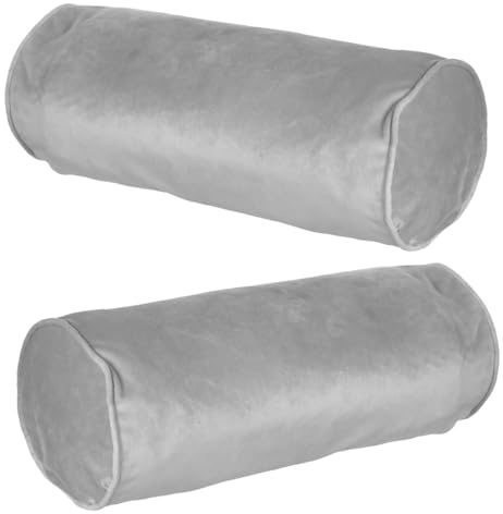 OUNONA 2Pcs Velvet Cylinder Neck Pillow Covers with Hidden Zipper, Tubular Bolster Cushion Case in Cement Grey 15X15X40Cm, Spa Massage and Bedroom Decorative Pillow Protectors