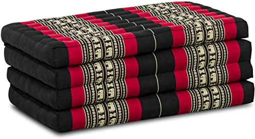 livasia Nachhaltige Klappmatratze aus Kapok - 200x80x8cm - Gästematratze, Faltbare Matratze für Van, ökologische Yogamatte, klappbares Gästebett, Liege für Garten und Balkon (Schwarz/Elefanten)