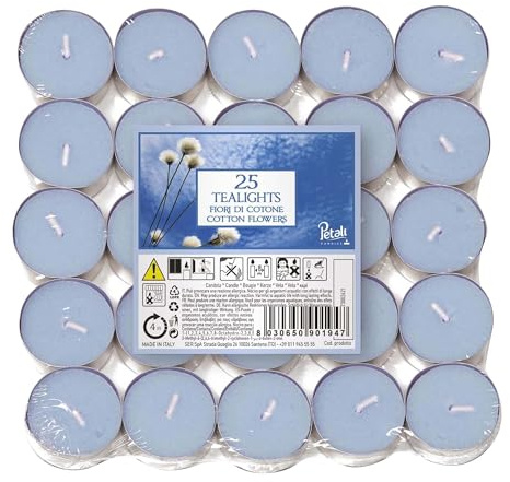 Petali Candles - Candele Tealight Profumati e Colorati ai Fiori di Cotone - 25 Pezzi - Durata Fino a 4 Ore di Combustione