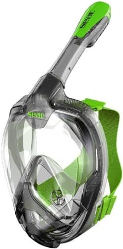 Seac Magica, Schnorchelmaske Vollgesichtsmaske Anti-Beschlag System mit einem weichen Maskenkörper, Dry Top Schnorchel mit Auslassventil, grau/grün, L/XL