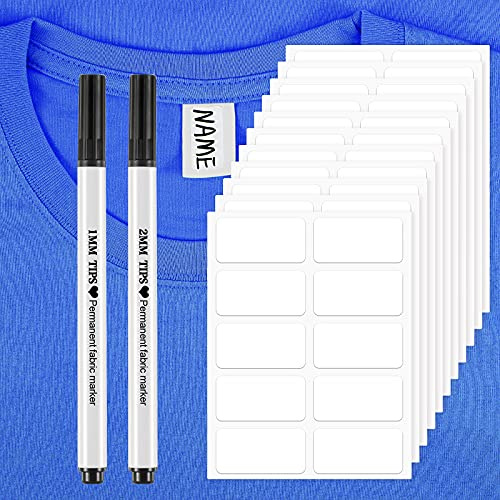 No-Iron Clothing Labels Wash Writable Self Adhesive Name Labels with Permanent Fabric Marker for Daycare,Washer and Dryer Safe (100 Pieces)