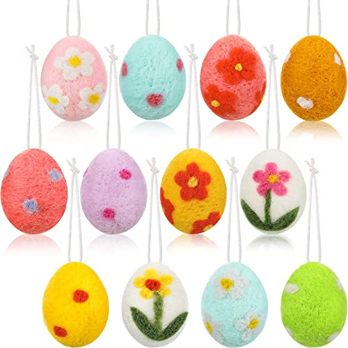 Tatuo 12 Pcs Easter Eggs Decorations Felt Easter Eggs Crafts for Small Tree Basket Decor Party Favors DIY Supplies Home(Cute Style)