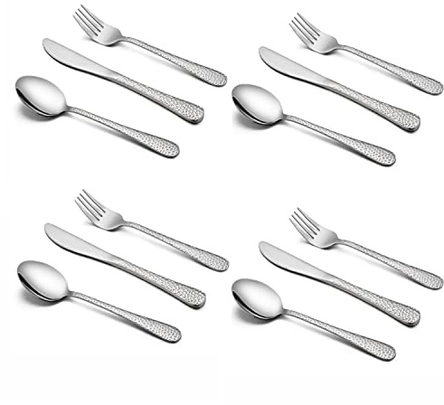 HaWare 12-Piece Toddler Kids Silverware Set, Stainless Steel Hammered Flatware Cutlery, Children Tableware Includes 4 Spoons&Forks&Butter Knives, Ideal for Preschooler, Dishwasher Safe