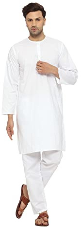 ITOS365 Uomini Cotone Kurta Pigiama Pigiama Set Casual Regolare Etinico Usura Indiano Yoga Vestito Bianco, bianco, Large-X-Large