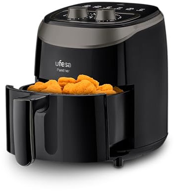 Ufesa Panther, Freidora Aire sin Aceite de 3.5L, 8 Programas, 1200 W, Temporizador, Temperatura 80ºC - 200ºC, Sin BPA ni PFOA, Cubeta y Bandeja Anti-Adherentes, Negro
