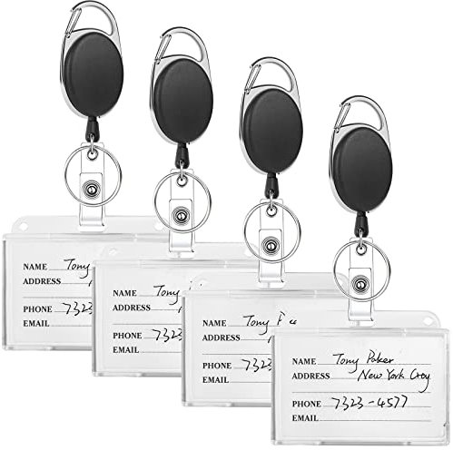4 Stück Schlüsselanhänger Ausziehbar, Kartenhalter Ausweis Ausweishülle mit Band Ausweishalter Ausziehbar Stempelkarten Hülle mit Ausweishülle Hartplastik für ID Card Zugangskarten Schlüssel
