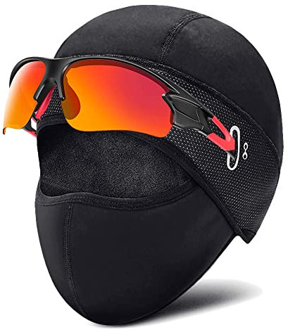 VDSOW Winter-Radkappen unter dem Helm, Thermo-Fleece-Beanie-Mütze mit Gesichtsabdeckung für Männer und Frauen, wasserdicht, Winddicht, Fahrrad-Totenkopf-Kappe, Sturmhaube, Maske, Fahrradhelm-Liner