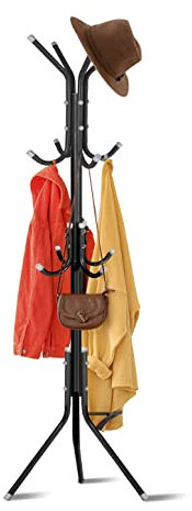 1ABOVE Metal Coat Rack, 12 Hooks Freestanding Clothes Tree, Home Office Bedroom Entryway Display Hall, Ideal for Hats, Scarves, Coat, Jackets, Umbrellas and Bags, H-170cm (BLACK)