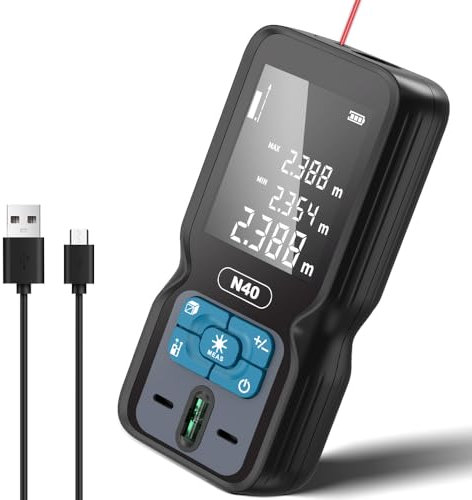 REVASRI Telémetro Profesional, Telémetro Láser de 70 M con Nivel de Burbuja M/In/Ft Telémetro Láser Recargable USB para Distancia/Área/Volumen/Pitagórico/Continuo