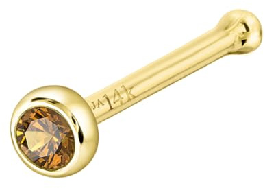 Jewelry Avalanche Solid 14K Yellow Gold Ball-end Stud Bezel Set 2mm Citrine 22G Nose Bone Nose Stud - November Birthstone Nose Ring Stud NBBZ-CN20YG