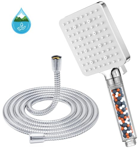 Shower Head and Hose 1.6M with Filter - YEAUPE PRO Square High Pressure Bathroom Shower Heads (115*100mm) 6 Jet Modes,Large Powerful Flow Rain Showerhead for Low Pressure Hard Water Shower Head,White