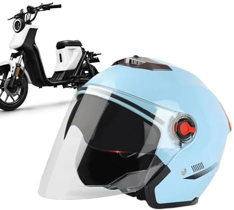 Motorradhelme Für Männer – Jethelme Mit Doppelsonnenblende, 3/4-Mopedhelme Mit Visier Für Roller, Robuster Motorradsturzhelm Für Erwachsene, Frauen, Männer, Blau