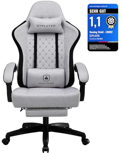 GTPLAYER Silla de Gaming, Silla de Oficina con Cojín con Muelles Ensacados, Reposapiés y Reposapiés articulados, Silla de ordenador Ergonómica con Respaldo Alto con Soporte Lumbar FG