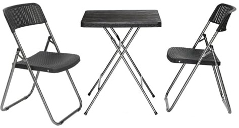 Garden Gear Rattan Effect Folding Bistro Set, 2 Seater Outdoor Balcony Set with Table Weatherproof UV Resistant, Steel Frame, No Assembly Easy Storage