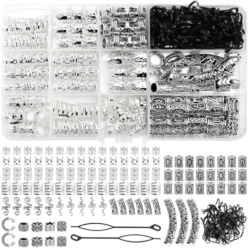 Bartperlen Wikinger Haarperlen 219 Stück Bartperle Dreadlocks Schmuck Bartschmuck Runenperlen Set Wikinger für Haar Bart Schmuck DIY Halskette Anhänger