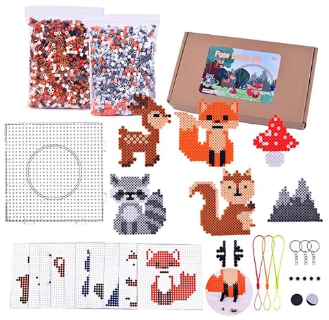 Kit Perline da Stirare 5000 Pezzi 5mm, Set Creativo Fai da Te con 10 Modelli Animali del Bosco, 4 Tavole, Accessori Completi – Giochi Educativi e Regalo per Bambini 5+
