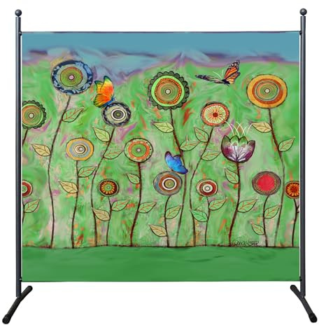 Biombo biombo, 180 x 178 cm, diseño de flores verdes, para balcón y jardín