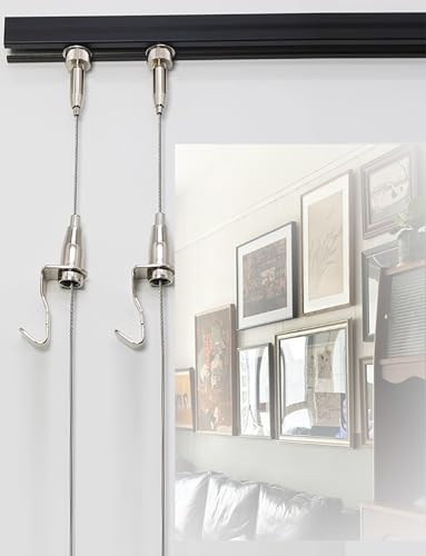 Kit di binari per Appendere Quadri al soffitto con Ganci, Robusto Kit di binari da Parete per cornici per Foto, Poster e opere d'Arte, 1 Binario (39), 2 Cavi, 2 Ganci (300 cm/118,11 Pollici