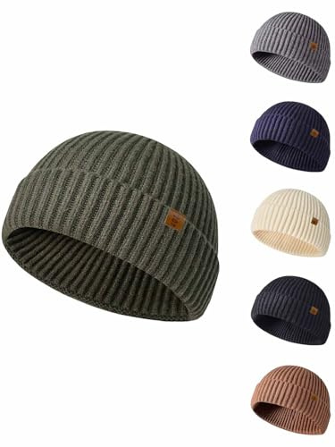 Joligiao Beanie mössa herr vinter unisex varm vintermössa merinomössa mjuk fiskarmössa retro klassisk ullmössa termohatt dam och herr stretchig stickad mössa vindtät sjömansmössa, Mörkgrön, one size