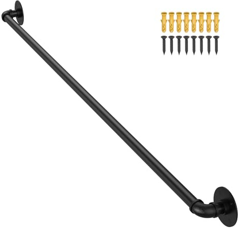 ABQ Handrails for Stairs, 1.21M Banister Hand Rails for Outdoor Steps, Industrial Metal Black Bannister Wall Mounted Railings with Fittings for Indoor Staircase