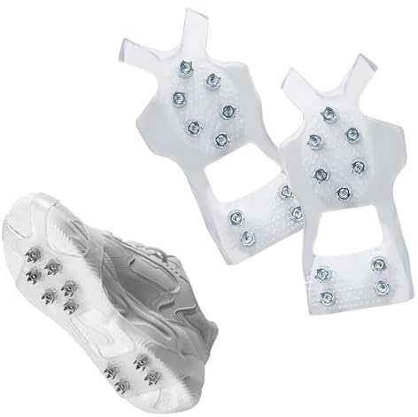 CHENNAN 1 paio di Ice Tacchetti, Picchetti Antiscivolo per Scarpe, Copriscarpe da neve con 10 chiodi in acciaio, Leggero Ice Tacchetti Ramponi da Ghiaccio Antiscivolo, adatta alle giornate di neve (L)