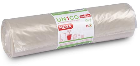 Edenplast UN1CO MEGA Sacchi Spazzatura Trasparenti 110L - 70x110 cm - Sacchi Raccolta Differenziata Rifiuto Secco - Antigoccia - Polietilene Riciclato - 14 Rotoli da 10 sacchi