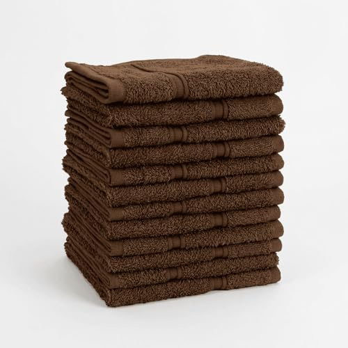 Vency Premium 12-pack gästhanddukar, handdukar för ansikte och händer – 100 % bomull, mjuk och absorberande – 30 x 30 cm, brun