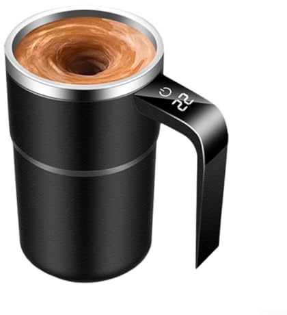 Tasse à café auto-mélangeuse avec affichage de la température, tasse à mélanger magnétique rechargeable, en acier inoxydable, couvercle anti-fuite, pour la maison/le bureau/les voyages (380 ml, noir)