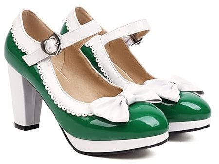 Dirndl - Scarpe da donna per costume tradizionale bavarese, con tacco, scarpe da sposa, chiuse con cinturino, tacco alto, per Oktoberfest