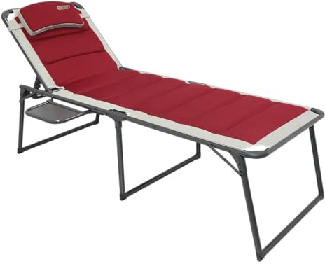 Quest Bordeaux Pro Range – Folding Camping Chairs, Loungers & Accessories, Red – Recline/Easy/Relax XL/Double Snug/Lounge Bed/Leg Rest Options (1, Bordeaux Pro Lounge Bed With Side Table)