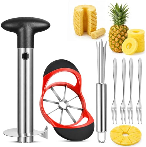 Pineapple Corer & Slicer Set of 7 Pcs with Eye Peeler Remover Tool, 4 Forks