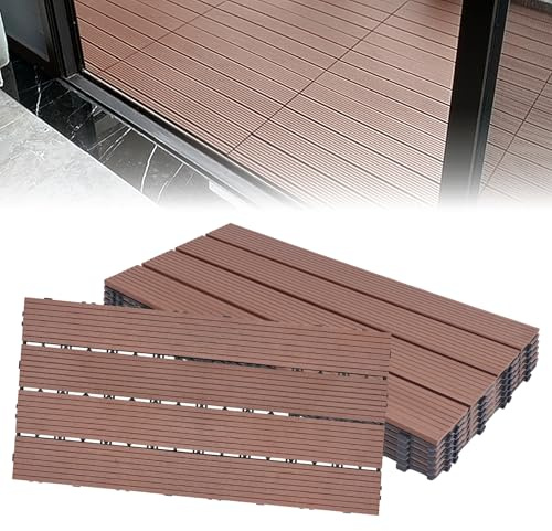 Froadp 60x30cm Pavimento per esterno, Piastrelle in Plastica Composita WPC, Pavimentazione in Plastica-legno all'aperto, Sistema di Grata Plug-in per Balcone Terrazza Giardino(6 pcs, Marron)