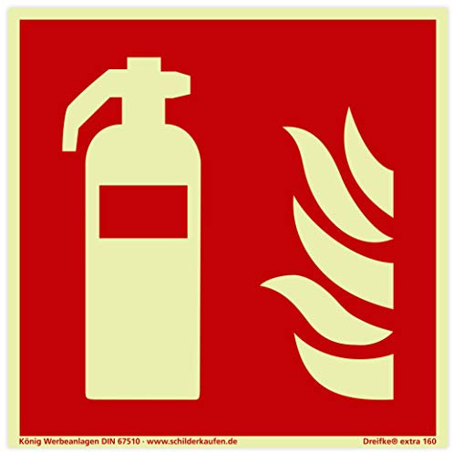 Panel Extintor | Luminiscencia extralarga | PVC autoadhesivo 200x200mm | DIN EN ISO 7010 F001 | Placa Extintor de incendios | Indicación de protección contra incendios Dreifke® extra 160
