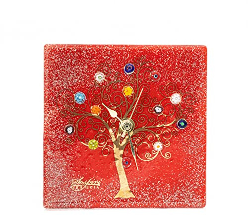 Sospiri Venezia Orologio da Tavolo Vetro Murano Meccanismo Silenzioso Decorato Murrine e Foglia Oro Idea Regalo Realizzato a Mano Made Italy (10x10 cm)