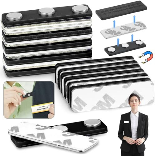 Srup 10 Etiquetas Identificación Imanes Placa, Placas De Identificación Magnéticas Adhesivas, Insignia de Nombre Magnética, Soporte Con 3 Imanes de Neodimio Fuertes, Placa de Identificación o Camisa