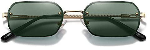 H HELMUT JUST Gafas de Sol Pequeñas para Hombre Mujer Rectangulares Retro Vintage sin Montura UV400 Verde