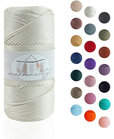Makromecity, Polyester Macrame Cord 2mm x 125 Yards (375 feet) 2mm Polypropylene Macrame Cord Crochet Macrame Bag Cord Crafts for Wall Hangings, Bags, Underplate, Rug (1, Ecru)