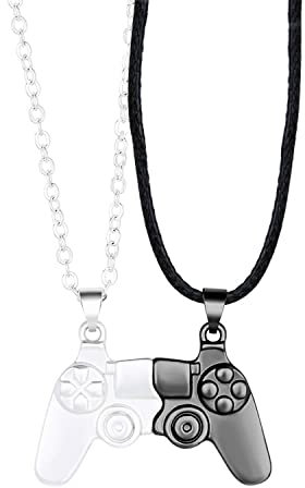LENTQIUTT 2er-Pack BFF-Paare Konsolen-Halskette, Konsolen-Halskette, Gamecontroller-Freundschaftskette, Anhänger-Zubehör für Männer und Frauen (Mattschwarz und Matt)