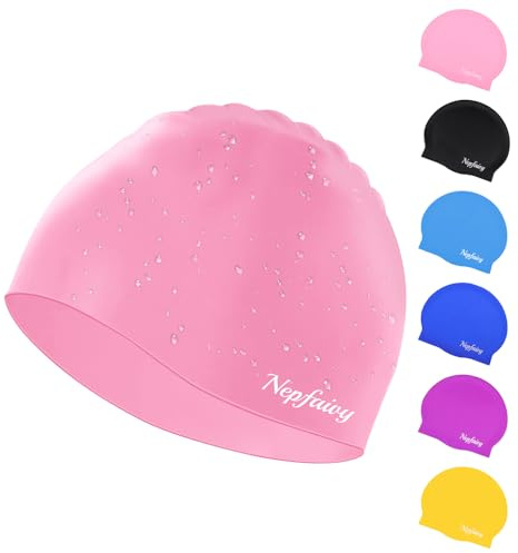Nepfaivy Kids Swimming Cap Waterproof - Updated Size Silicone Swimming Hat Kids, Comfortable Anti Slip Boys and Girls Swimming Cap, Stretchable and Durable Swim Cap for Children 6-14 Years (Pink)