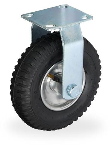 Relaxdays Bockrolle, 2.50-4, Traglast 120 kg, Gummi, Stahlplatte, luftbereift, Schwerlastrad, Gummirolle, schwarz/silber