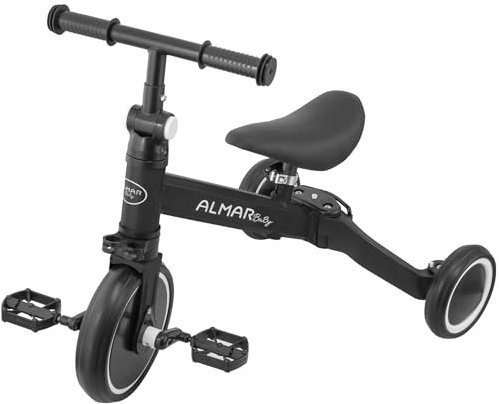 ALMAR Baby Dreirad, 3-in-1, Schwarz, Kinderfahrrad, Laufrad, Fahrrad mit Pedalen, Babyrad von 18 Monaten bis 5 Jahren, 25 kg, verstellbarer Sitz