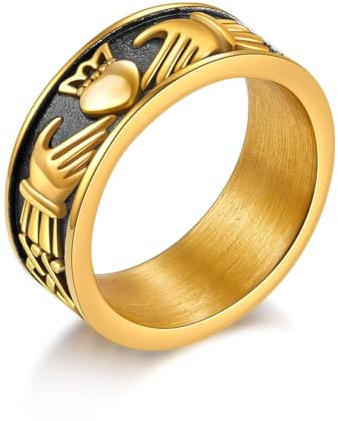 Claddagh ringar för kärlek, rostfritt stål/18K guldpläterade kvinnor män bröllop band ringar smycken, Metall