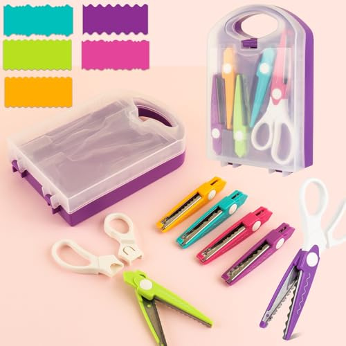 Set di 6 forbici decorative per carta, con scatola portaoggetti, 5 tipi di forbici con bordi a zig-zag, ideali per progetti fai da te, carta, biglietti, foto, album di ritagli, ufficio, scuola, casa,
