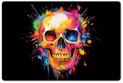 KitchenYeah© Set de 6 Manteles Individuales PVC 45x30 cm Salvamanteles Plástico Tapete para Mesa Comedor Moderno y Lavable Placemat Cráneo - Grafiti - Calavera - Colorido