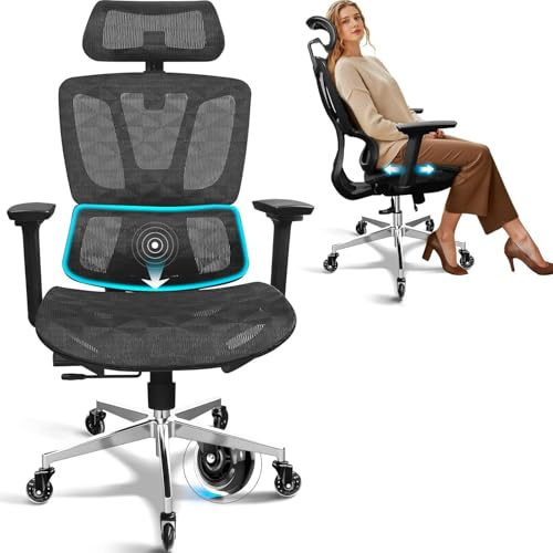 MELOKEA Ergonomic Office Chair for Tall Users – High Back, 4D Armrests, Lumbar Support, Recline Angles, 200kg/440lbs Desk Chair