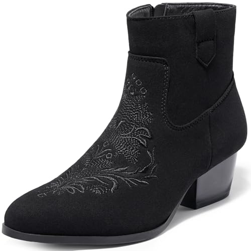 Harvest Land Women Ankle Boots Lady Side Zipper High Heel Boot Fashion Embroidery Boots